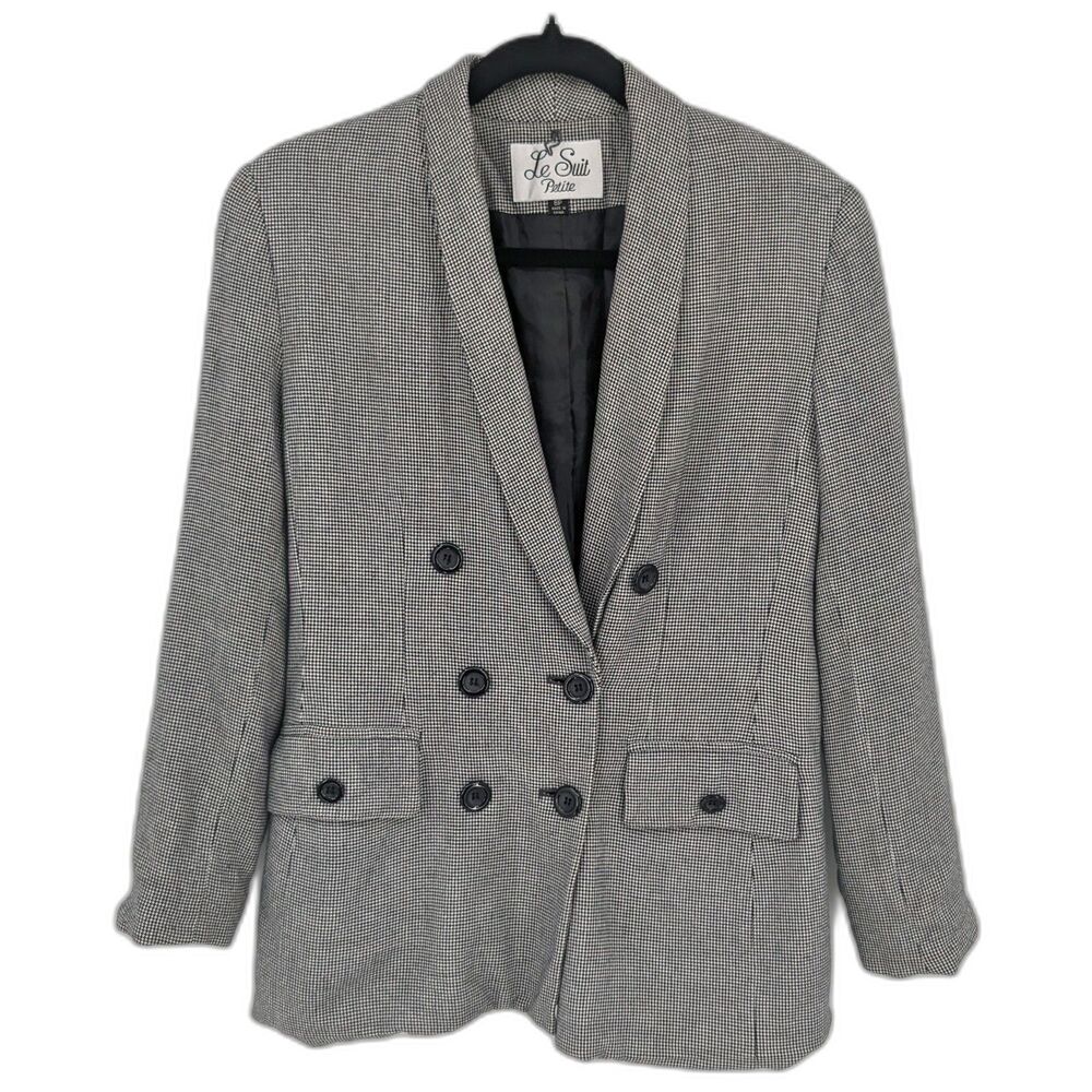Vintage 1990s Le Suit Blazer Houndstooth Double Breasted Jacket Size Petite 6